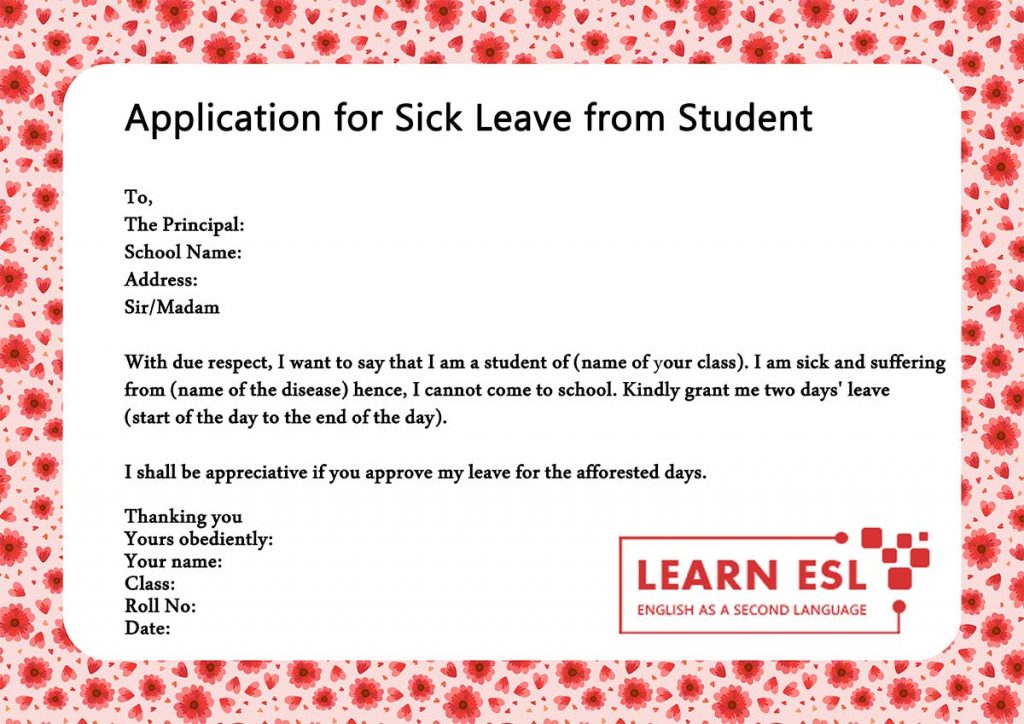 leave application letter for sick